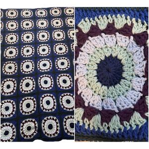Vintage Crochet Granny Square Afghan Blanket Handmade Throw 86x62 Retro 70s HUGE